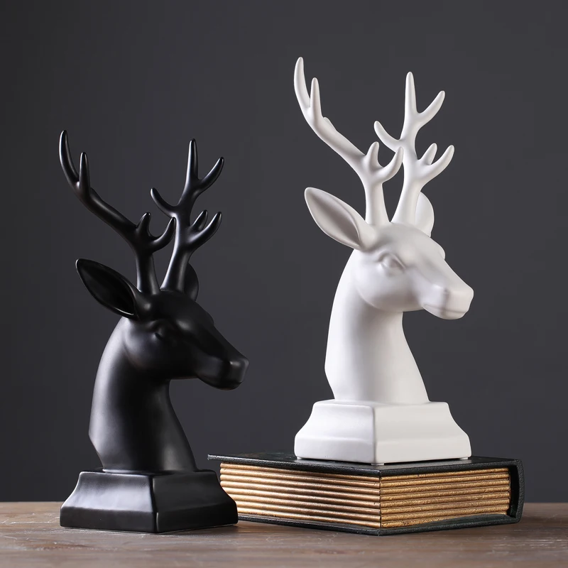 Nordic ceramic Deer head statue home decor craft room decoration