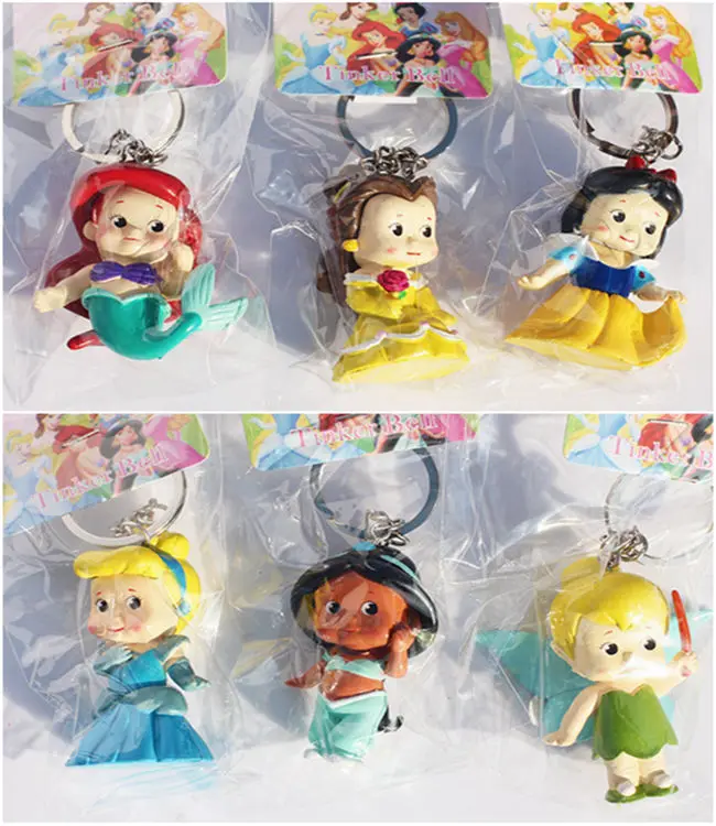 

6Pcs/Set Princess Tinker Bell PVC Keychains Q Version Tinkerbell Snow White Cinderella Bella Keychain Pendats Figure Toys 5cm