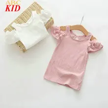 2017 Summer Baby Girl Shirt Pink White Off Shoulder Shirts Tops Lace Ruffle Sleeve Tops Kids Clothes Sweet Shirt KT064