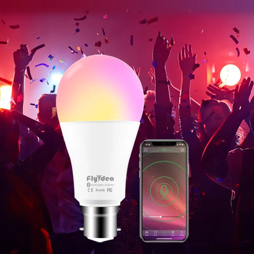 Умный светодиодный Беспроводной лампочка Bluetooth B22 10 Вт RGB Меняющие цвет лампы
