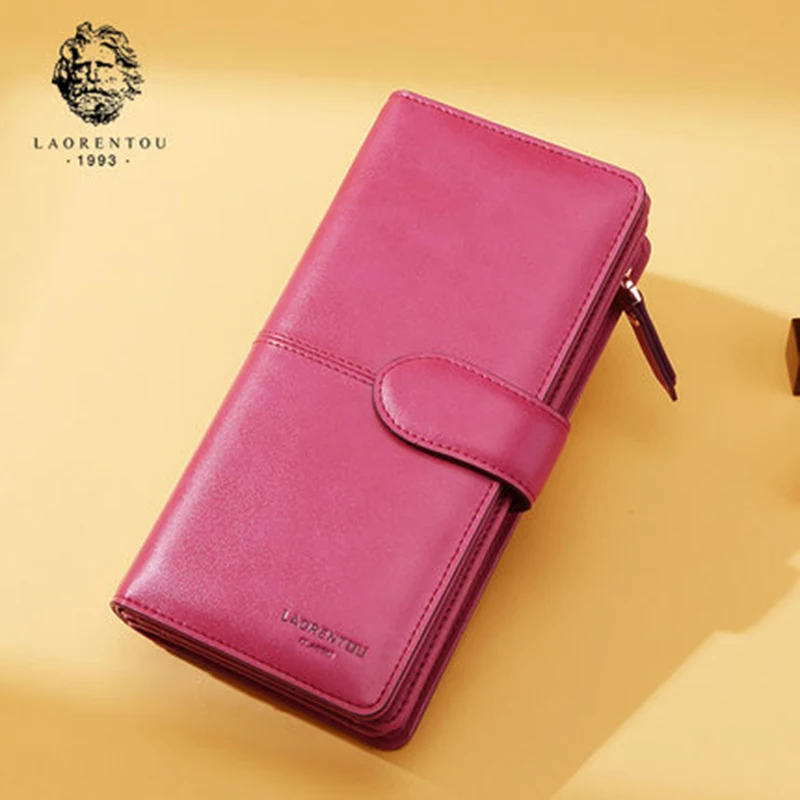 

LAORENTOU Women Split Leather Clutch Wallets Multi-Function Retro Purse Fashion Wallet with Zipper for Lady Stylish Women Purse