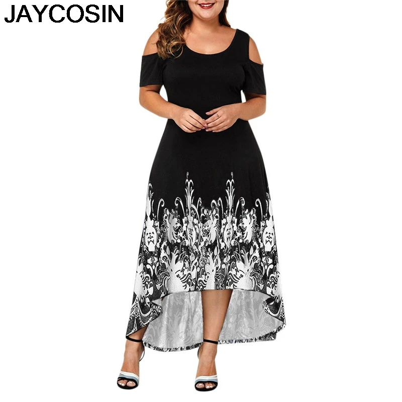 JAYCOSIN новое летнее женское платье размера плюс с принтом, с открытыми плечами, с круглым вырезом, с коротким рукавом, длиной до щиколотки, платья Vestido jy2