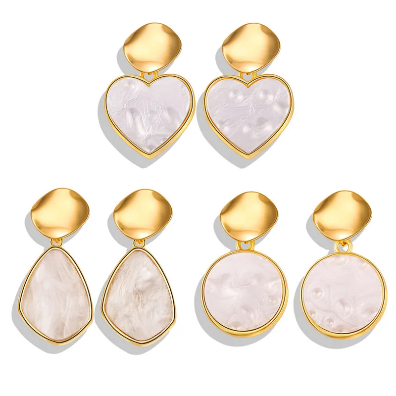 

17MILE 3 Design Gold Color Drop Earrings For Women 2019 Fashion Acrylic Round Heart Dangle Earring Statement Geometric Jewelry