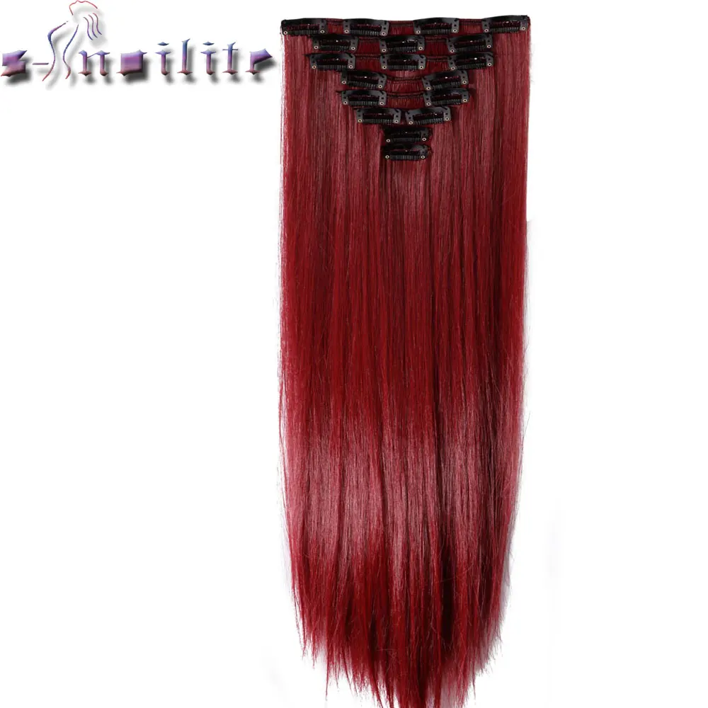 

S-noilite 8Pcs/Set 18Clips on Long 66CM Straight Full Head Clip in Hair Extensions real Synthetic High Temperature Fiber