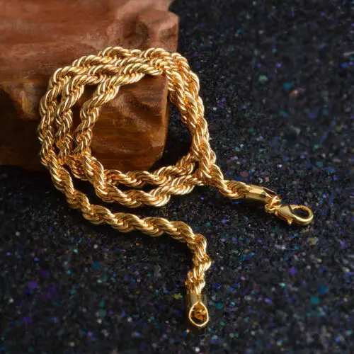 

6MM 23.6'' Yellow Gold Plated Twisted Wrest Rope Chain Necklace Mens Jewelry