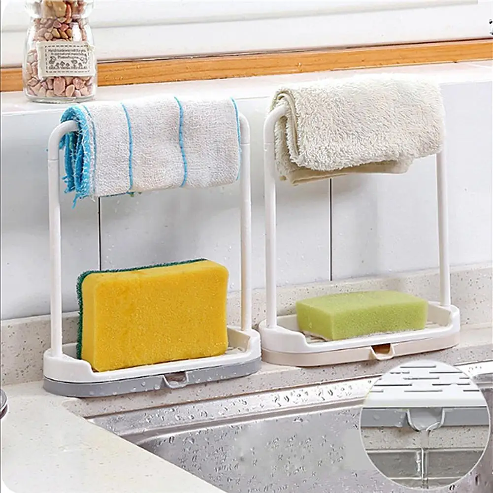 

2-in-1 Creative Bathroom Kitchen Utensil Sponge Soap Rag Holder Storage Rack Box Set Storage Holders & Racks