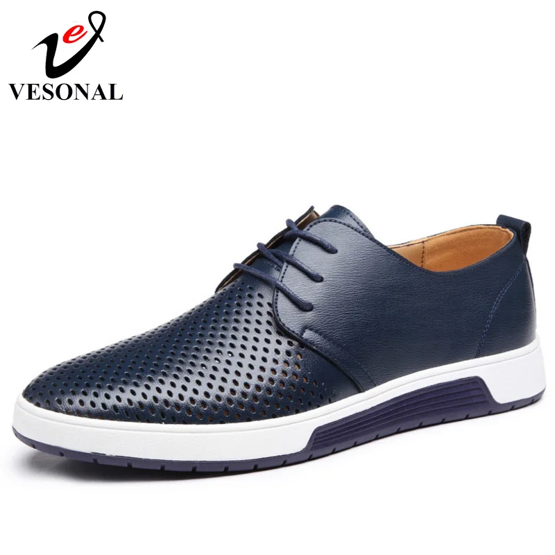 

VESONAL Spring Summer Breathable Holes Soft Male Casual Leather Shoes Adult Brand Flat Footwear Comfortable Shoes For Men