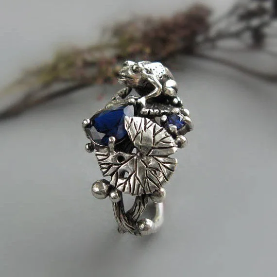 frog lotus vintage silver rings for women 4