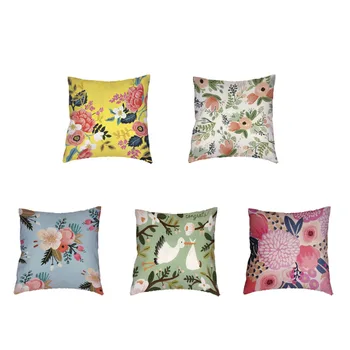 

Chinese Style Plant Cushion Cover Peony Azaleas Pigeon Polyester Peach Skin Material Home Living Room Sofa Decorate Pillowcase