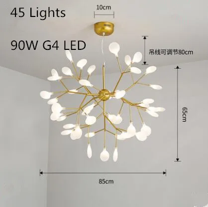 Креативное искусство Дизайнерские теплые белые 27/36/45/63 светодиодный Роскошные хрустальные люстры кулон в форме листика дерева потолочный светильник деко люстры Обеденная Спальня - Цвет абажура: 45 leds 90W