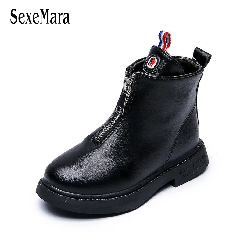 

Boy Boots Dress Boys Leather Boots for Party Wedding Classic Black White Children Footwear Girls Front Zipper Kids Shoes C06261