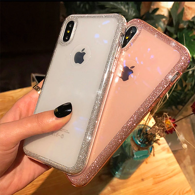  For Iphone 7 Case Iphone 6 6s 8 Plus Cases Glitter View Back Soft TPU Transparent Cover For Iphone X XR XS Mas Case 2019
