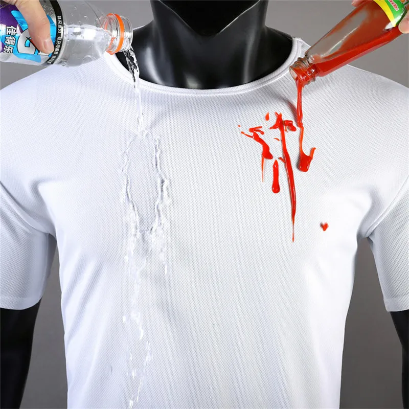 

Hot sale summer Men Short Sleeves T-shirts Waterproof Antifouling Fast Dry Breathable Solid Color Tops Creative Men T Shirt