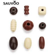SAUVOO – perles en bois naturel, sac/lot couleurs mélangées, 7-19mm, perles décoratives en bois de forme mixte, pour bricolage, fabrication de bijoux, F7522