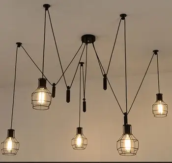 

American country retro loft iron pendant light pulley cage Industrial Art Kitchen Dining Room hanging lighting lamp