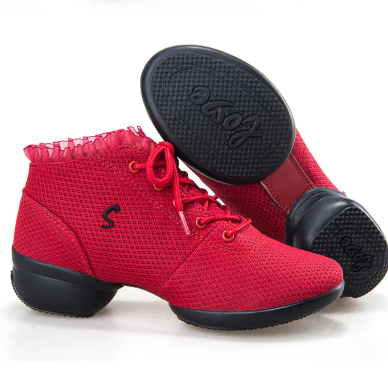 Square dance sneakers for women dance shoes modern jazz shoes red lace female soft bottom sports