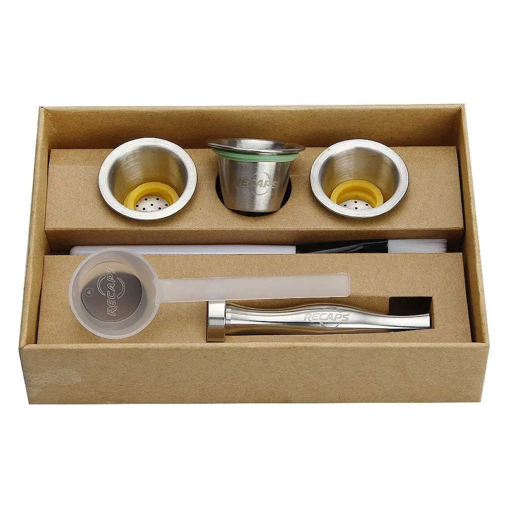  Recaps Stainless Steel Refillable Coffee Capsules Reusable Pods for Nespresso Machines (OriginalLin