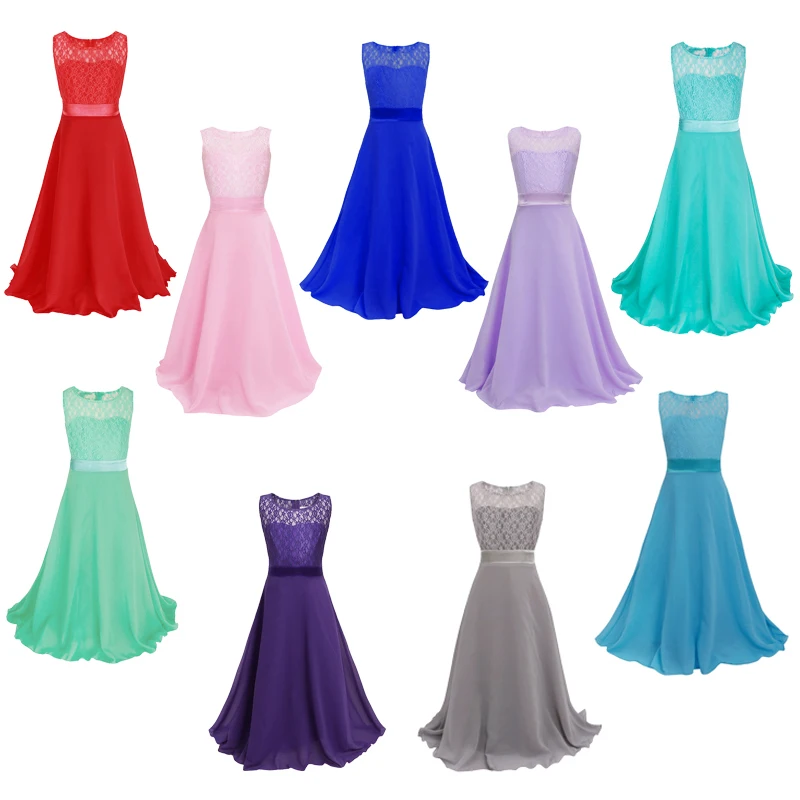 Розничная стиль для девочек красивое платье-цветок платья для девочек Платье в пол для девочек Свадебные платья детское вечернее платье размер: от 8 до 14 кружево 002