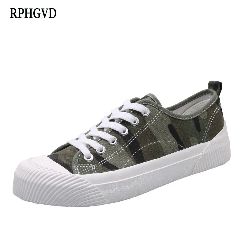 

Ins Super Fire Camouflage Green Canvas Shoes Female Flat Casual Shoes Student Board Shoes Soft Bottom Wild Retro Cloth Shoes