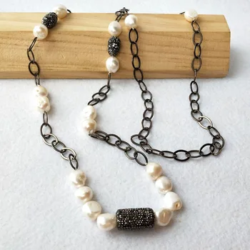 

5 Strands Fresh water Pearl,Crystal rhinestone beads Necklace, Metal chain Necklaces Jewelry Long Sweater Chain Necklace NK351