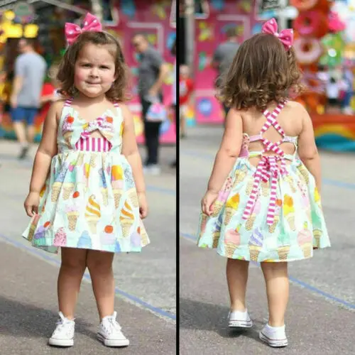 

2019 Toddler Kids Baby Girls Summer Sweet Bow Halter Backless Tutu Dress Sundress Clothes