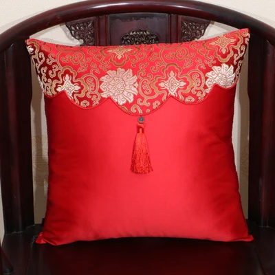 Винтажная китайская наволочка с кисточками в стиле пэчворк, украшение для дивана, рождественского кресла, наволочка, шелковая крышка, Высококачественная задняя подушка - Цвет: Красный