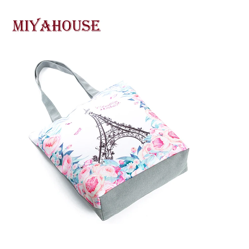 Холщовая Сумка для покупок Miyahouse с принтом Эйфелевой башни вместительные пляжные