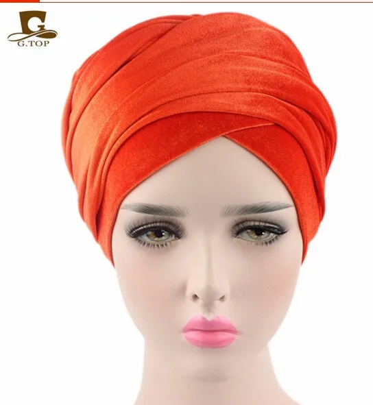 NEW Luxury pleated velvet magic Turban hijab Head Wrap