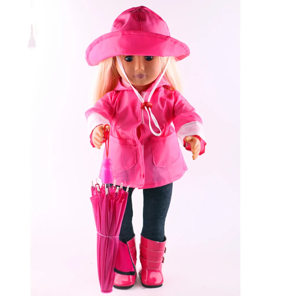 

Doll Clothes for Dolls rosered Rain Outfit - Includes Rain Jacket, Hat and Pants