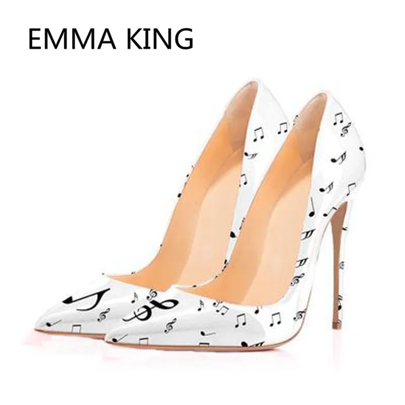 

2019 Musical Note Prints Gladiator Pumps Women Spring Pointed Toe Shallow Ladies Party Wedding Shoes Woman Sexy Thin High Heels