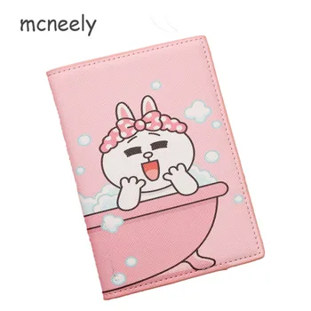 

Bathing rabbit PU Leather Passport Cover Girl Women Passport Holder Creative Passport Case famous brand Travel Credit Card Case