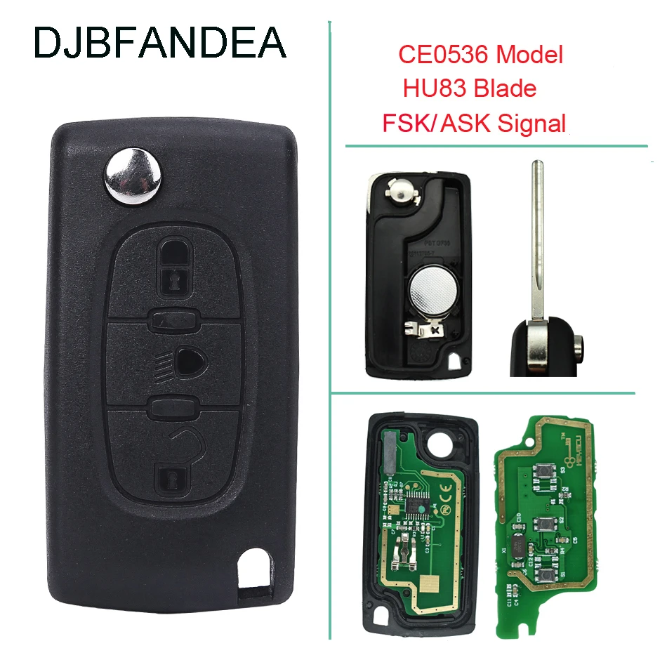 

DJBFANDEA Remote Key 433MHz for CITROEN C2 C3 C4 C5 Berlingo Picasso Key Auto (CE0536 ASK/FSK HU83 Blade)