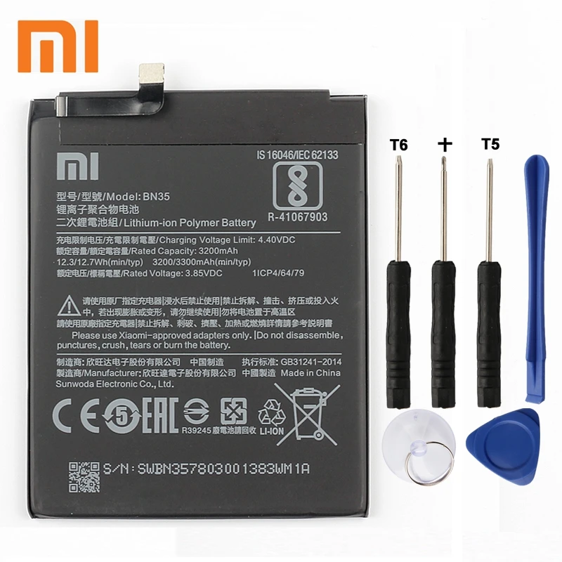 

Xiao Mi Xiaomi Mi BN35 Phone Battery For Xiao mi Redmi 5 5.7" Redrice 5 BN35 3300mAh Original Replacement Battery + Tool