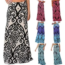 Womail, Женская юбка, летняя, женская, винтажная, Коралловая, с принтом, с высокой талией, короткая, длинная, макси, юбка, на каждый день,, Прямая поставка, f10