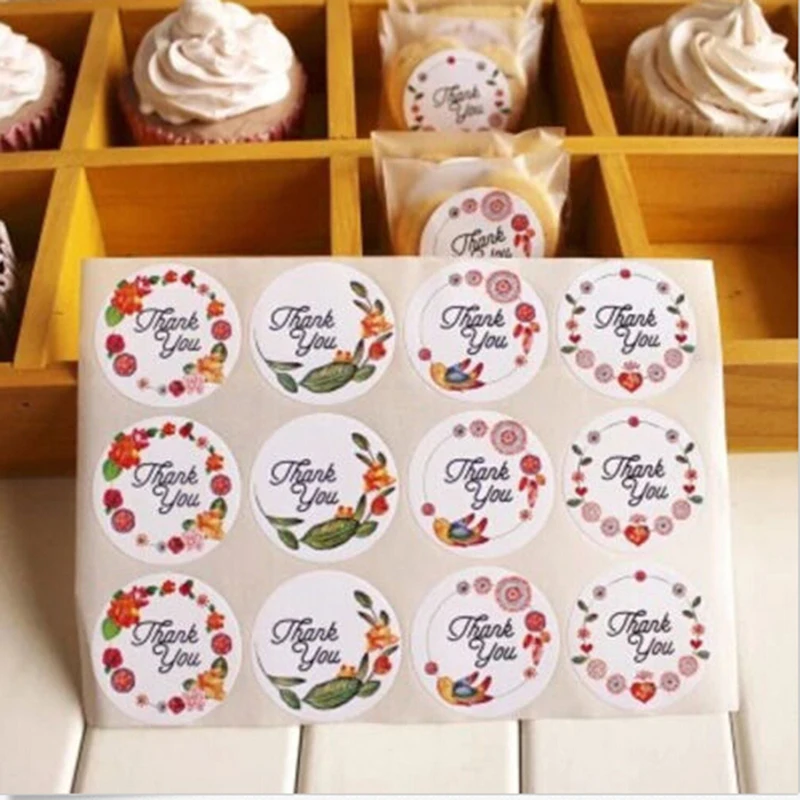 

120 Pcs Thank You Round Garden Flower Design Sticker Labels Food Seals Gift Stickers For Wedding Seals Cake Party Decoration