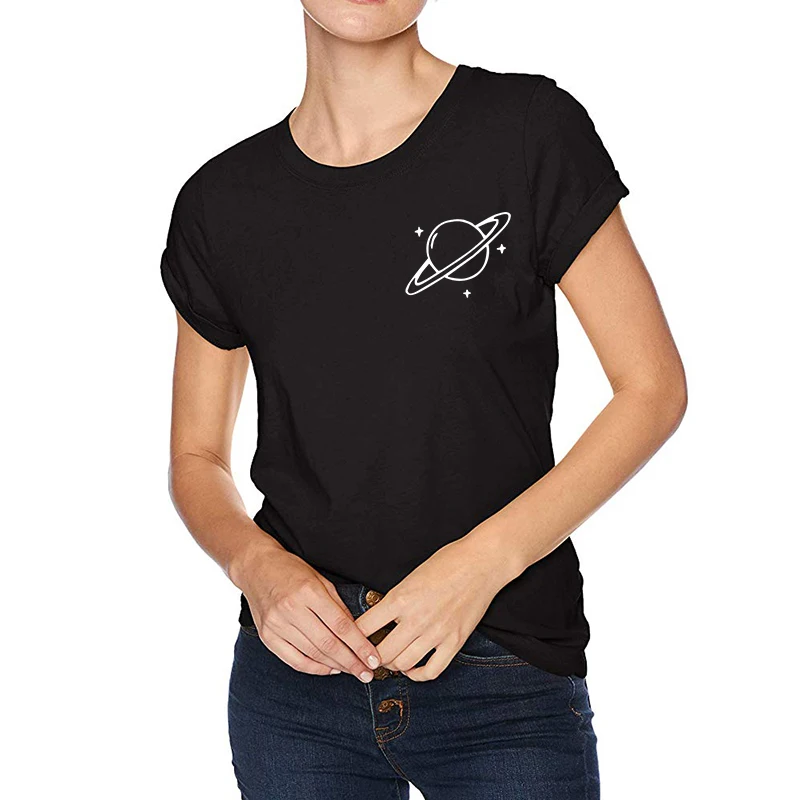 

2019 Fashion Summer Women T-shirt Short Sleeves O Neck Planet Print T Shirt Women Harajuku Plus Size Tshirt Casual Women Tops