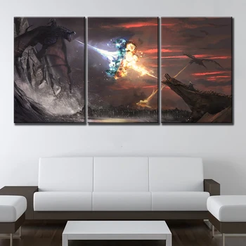 

3 Piece US TV Series Game of Thrones Season 8 Ice and Fire Dragon Movie Poster Canvas Painting Wall Arr Home Decor