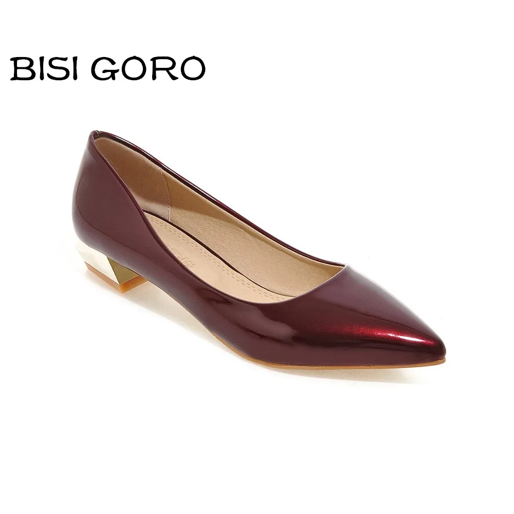 

BISI GORO pointed toe women shoes low heel patent leather heels brand wedding shoes bride ladies pumps women office shoes 2017