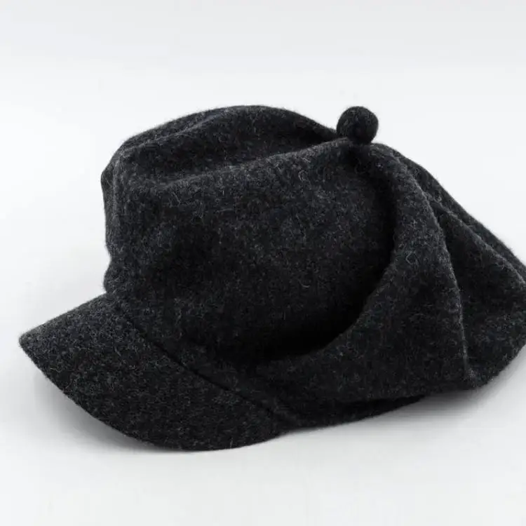 COKK, Зимний берет, шапка, шапки для женщин, толстый теплый шерстяной берет, шапка, восьмиугольная шапка, берет для женщин, газетная Кепка, английский Винтажный стиль - Цвет: Темно-серый