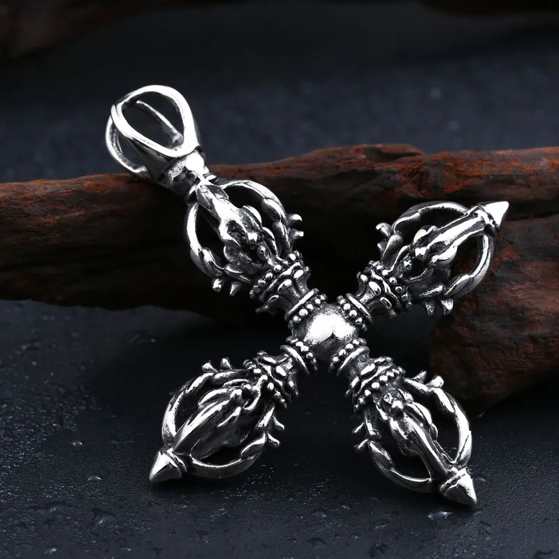 

Hot Sale Popular Stainless Steel Necklace Vajra Pestle Tibetan Pendant Can Bring Lucky for Man