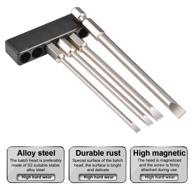 HOEM 4 шт./компл. 100 мм наконечник с прорезью магнитные прорези отвертки с плоской головкой Набор отверток S2 сплав Steel2.0-6,0 мм - Цвет: 4pcs 100mm