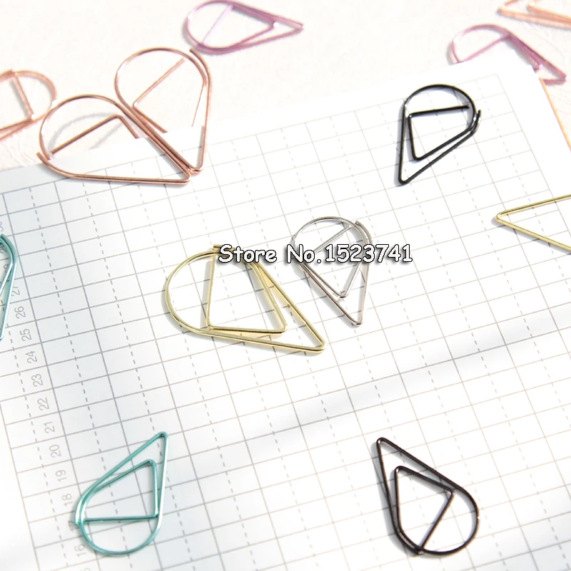 Paper Clips 30/50 Pieces Metal Material Drop Shape Paper Clips Gold Silver Color Kawaii Cute Bookmark Clip Stationery Office School Supplies