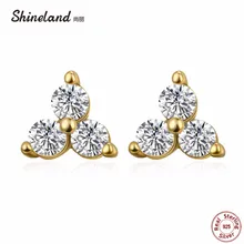 Shineland циркония серьги 925 пробы серебро пуш-ап золото Цвет Стад Серьги с прозрачным фианитом для Для женщин и девочек,, ювелирное изделие, подарки