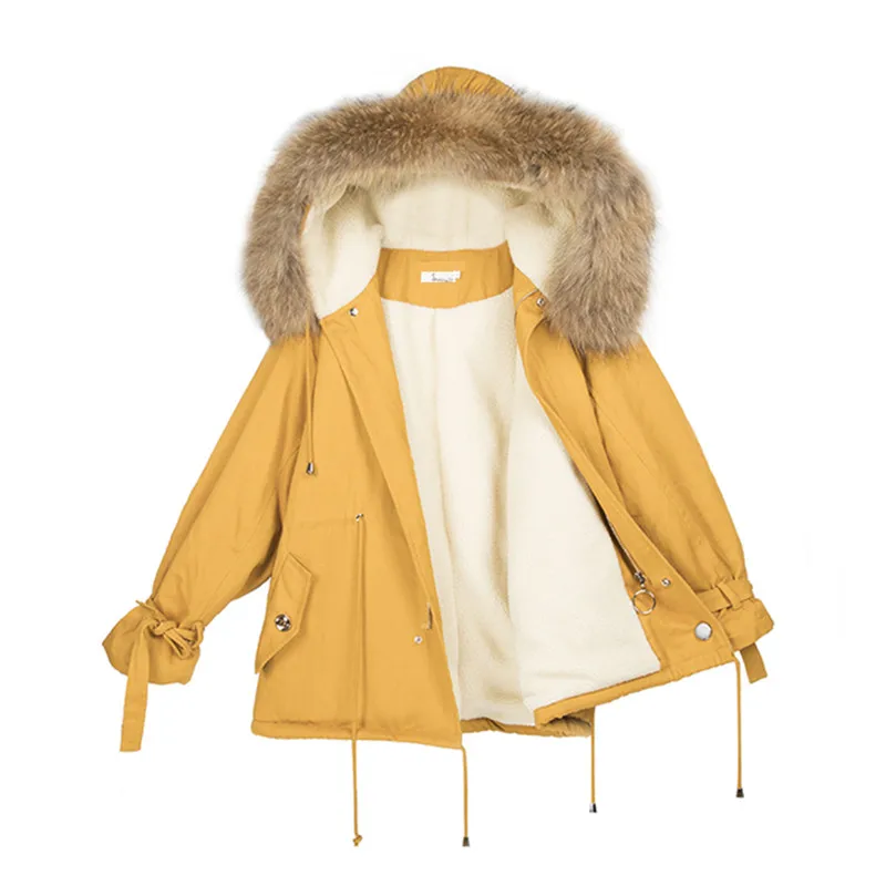 Новое осенне-зимнее женское пальто из овечьей шерсти с меховым воротником, шерстяная куртка с капюшоном, женская утепленная парка, пальто, верхняя одежда X71