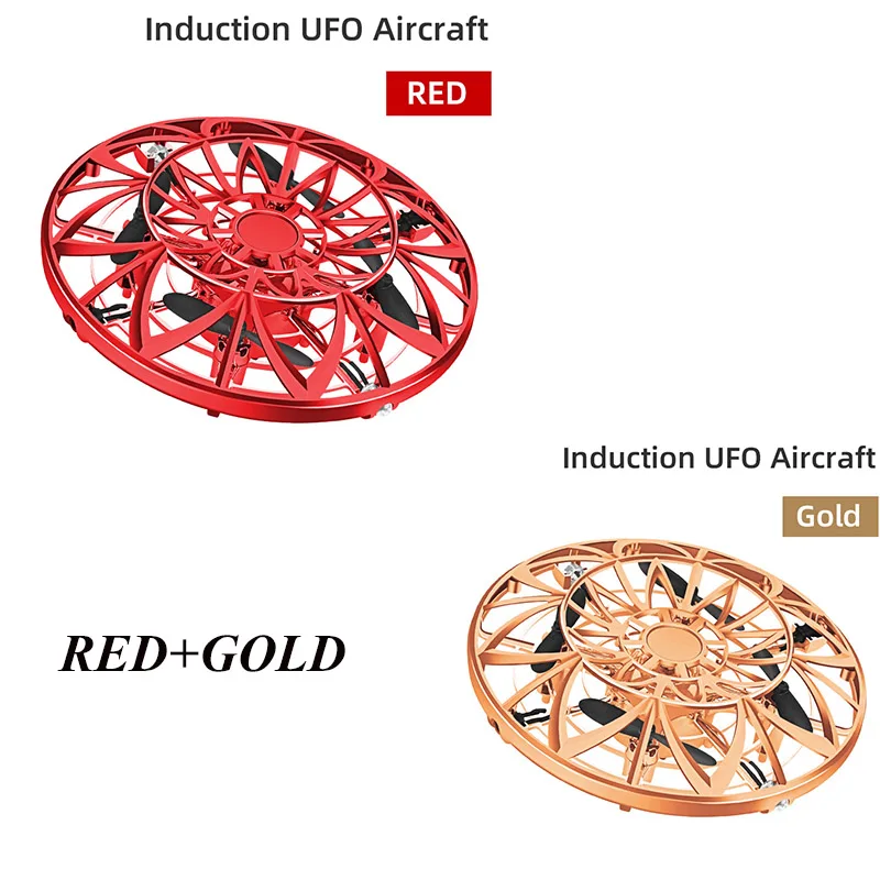 Мини Дрон анти-столкновения ручной НЛО Вертолет шар НЛО летающий самолет небольшой интеллектуальный индукционный Квадрокоптер игрушечные дроны подарок - Цвет: red and gold