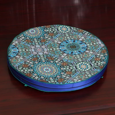 Luxury Floral Thick Seat Cushion Round Sofa Mat High End Chinese Mulberry Silk Chair Cushions Home Decor Seat Pad - Цвет: Синий