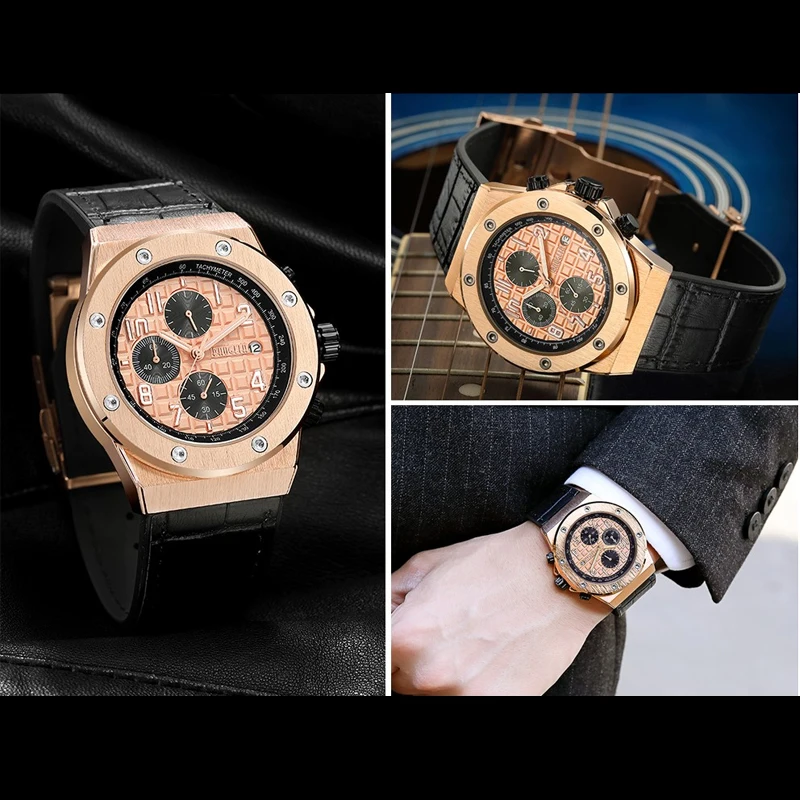 Genuine mens watches top brand luxury watch men Chronograph military black gold stainless steel Sports Watch relogio masculino