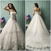 New Princess Wedding Dresses vestido de noiva Applique Lace Sweetheart Sleeveless Lace up Back Bridal Gowns