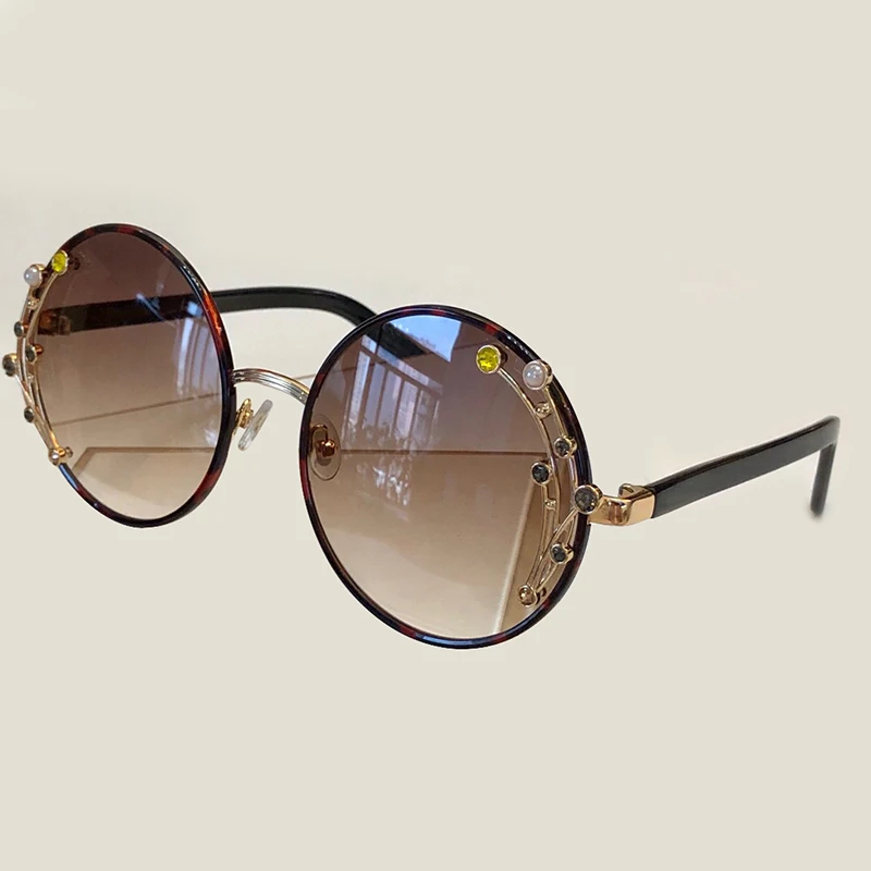 

High Quality Women Round Sunglasses with Pearl 2019 Fashion Luxury Brand Designer Polarized Sunglasses UV400 Oculos De Sol