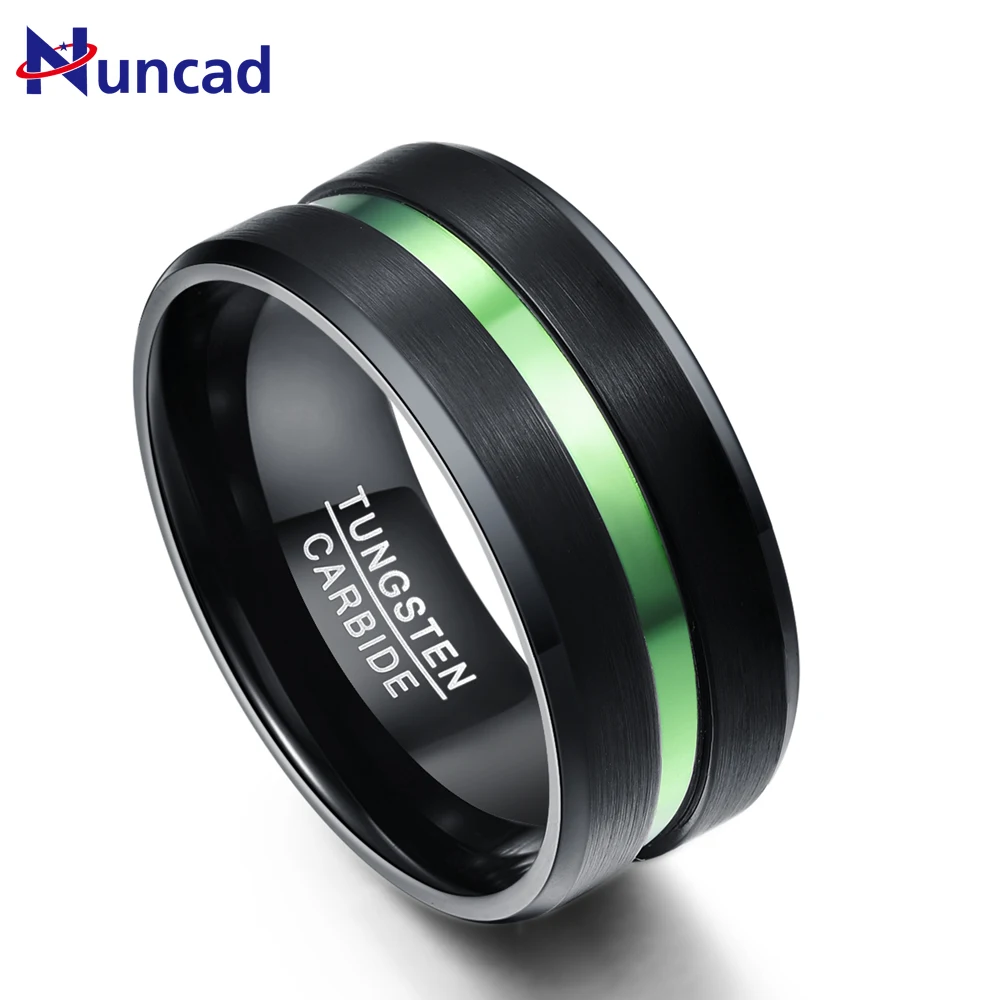 Nuncad Plated Black Tungsten Steel Ring with Green Groove full size 7-12 men's engagement tungsten rings 10MM Wide